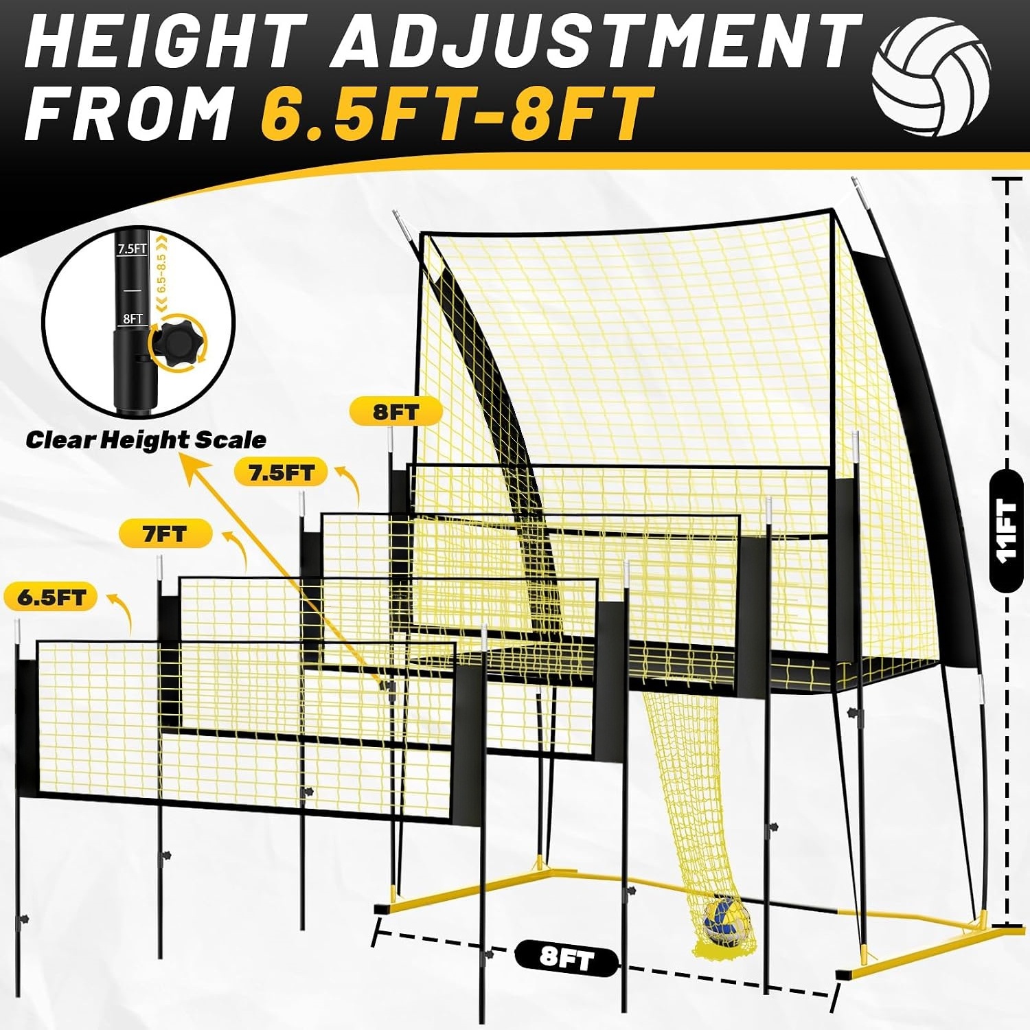 Adjustable Portable Volleyball Net System – 11×8 ft Backyard Training Set