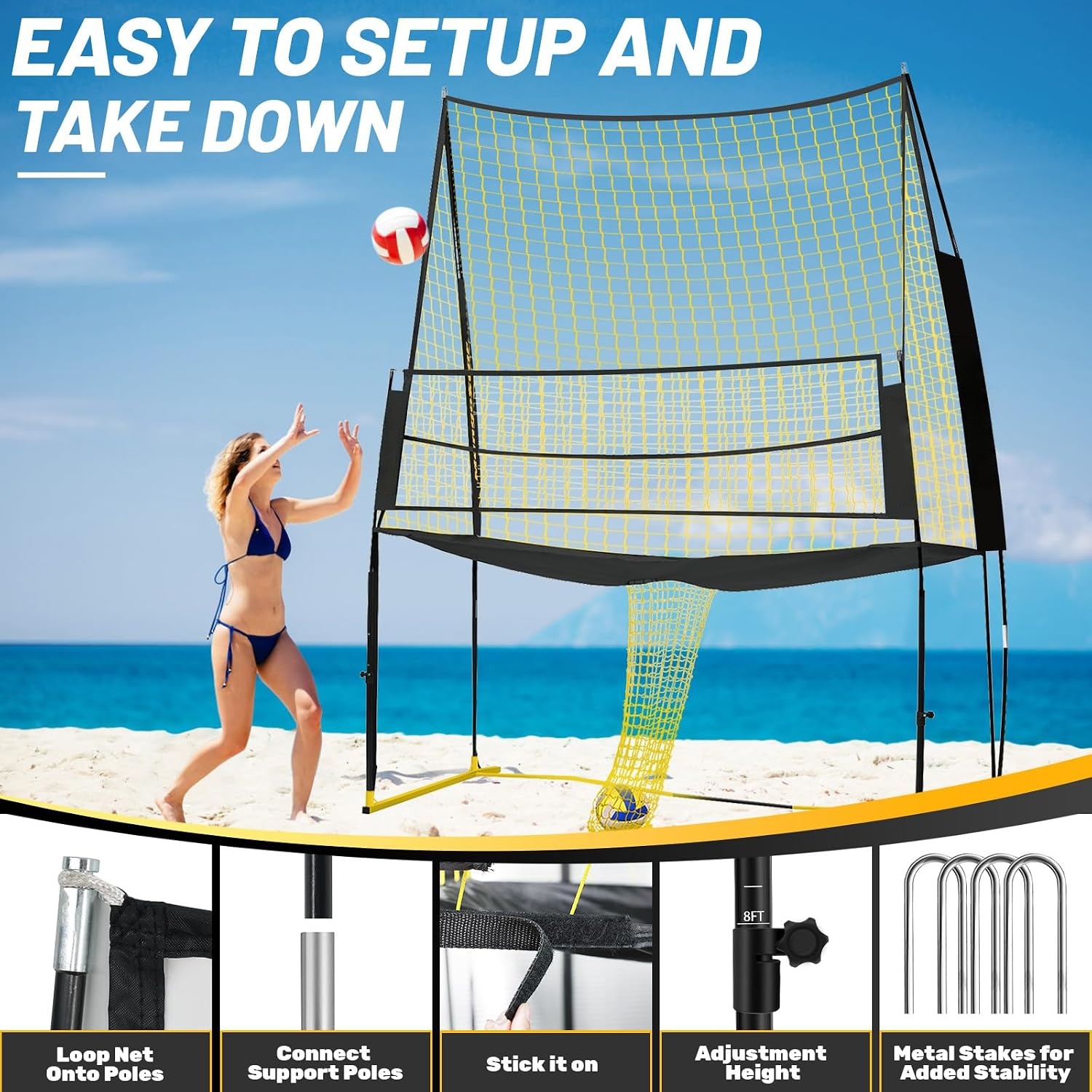 Adjustable Portable Volleyball Net System – 11×8 ft Backyard Training Set