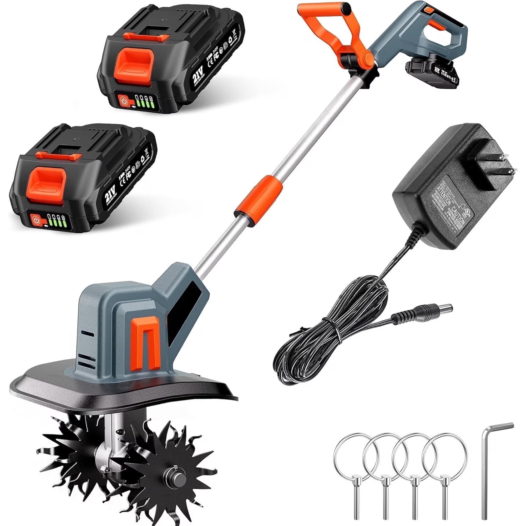 What's Included 1 × Cordless Tiller Unit 2 × 2.0Ah Batteries 1 × Fast Charger 1 × User Manual