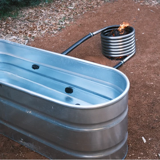 Off-Grid Wood-Fired Hot Tub – 2-Person Oval Soaking Tub with Coil Heater 