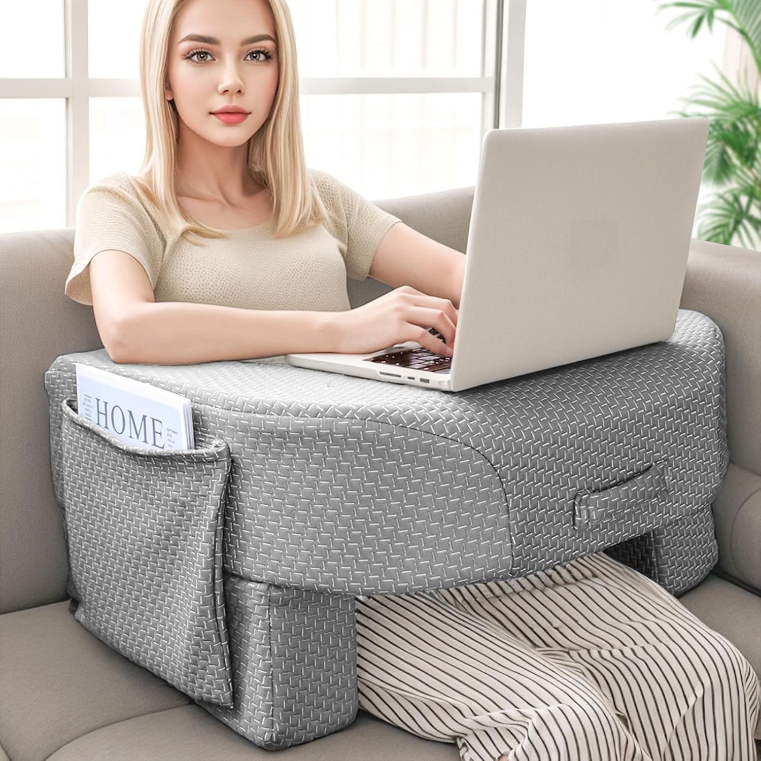 Extra-Large Reading Pillow with Armrests – Adjustable Lap Desk for Gaming, Working & Reading