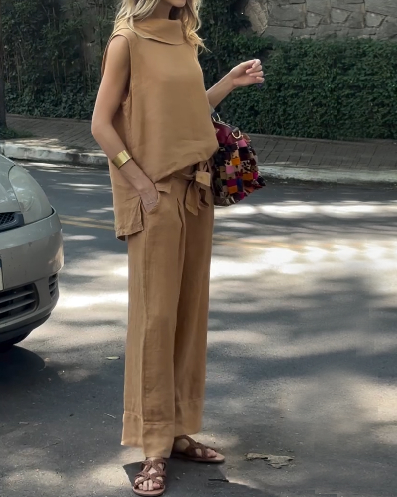 Women's Spring/Summer Comfortable Linen Top and Pants Two-Piece Set