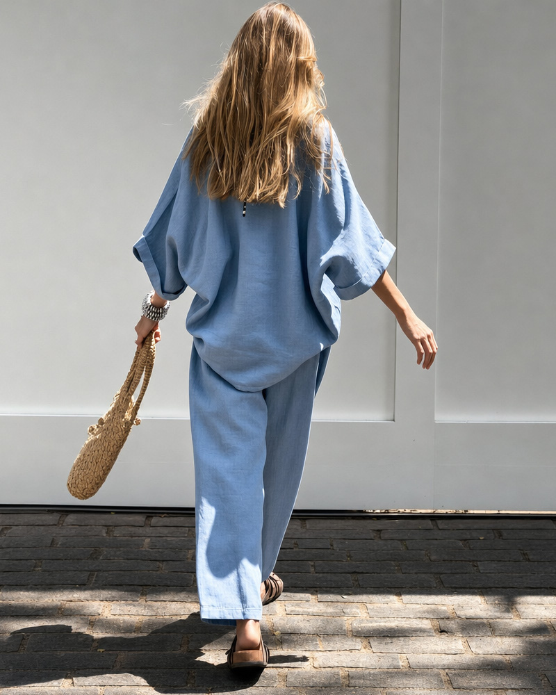 Women's Spring and Summer Linen Comfortable Top and Pants Two-Piece Set