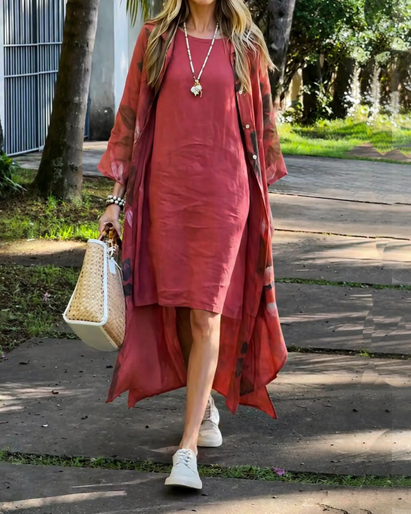 Women's Spring and Summer Comfortable Linen Patterned Long Shirt