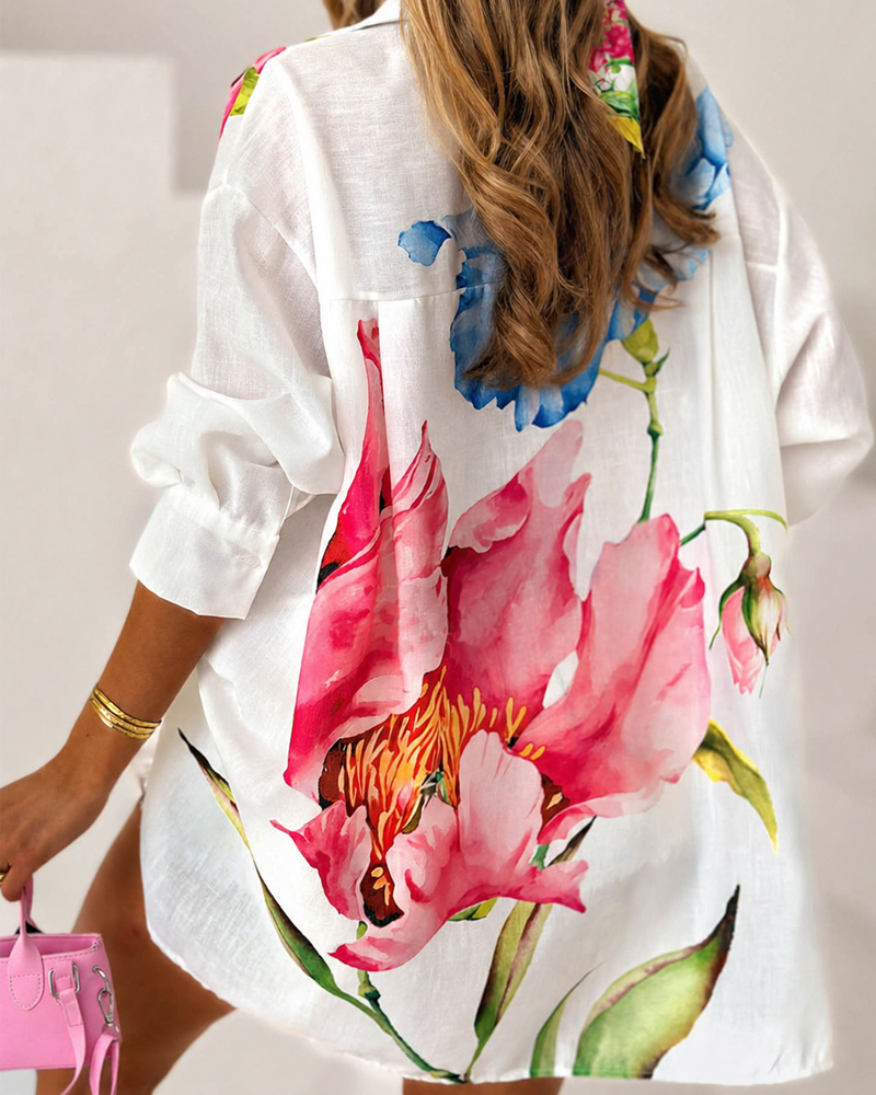 Women's Summer Floral Pattern Linen Comfort Shirt