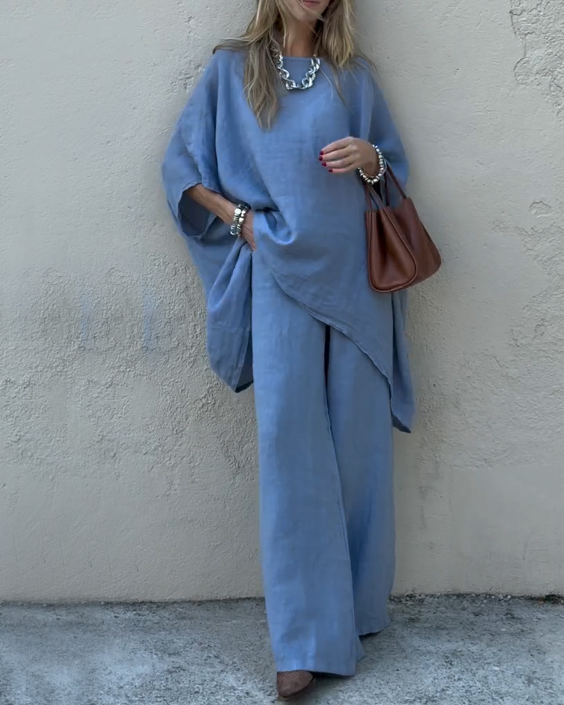 Women's Spring/Summer Comfortable Irregular Top and Pants Two-Piece Set