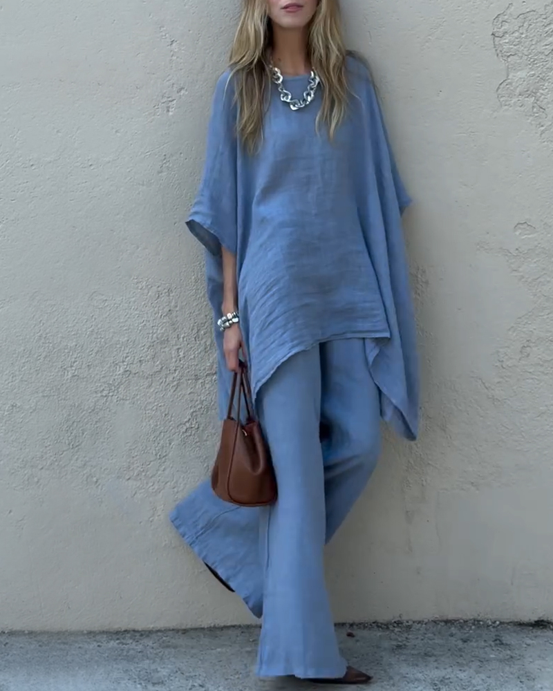 Women's Spring/Summer Comfortable Irregular Top and Pants Two-Piece Set