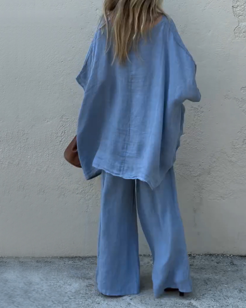 Women's Spring/Summer Comfortable Irregular Top and Pants Two-Piece Set