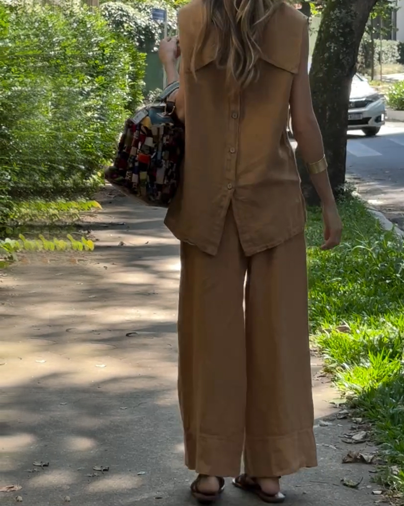 Women's Spring/Summer Comfortable Linen Top and Pants Two-Piece Set