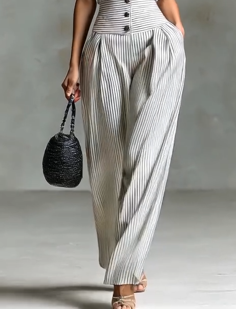 ✨New Halter-Neck Striped Two-Piece Set Is Here.🍂 Tailored Retro Elegance, Head-To-Toe Charm.✔️Perfect For Standout Summer Days.✔️