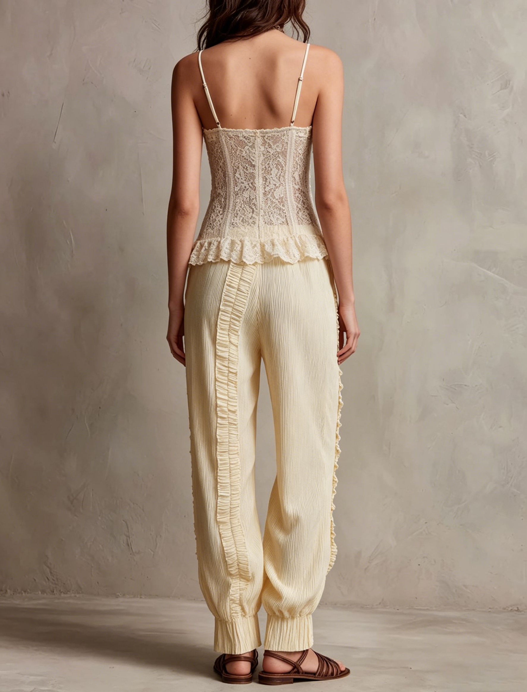 Corduroy Elastic Waist Ruffled Harem Pants