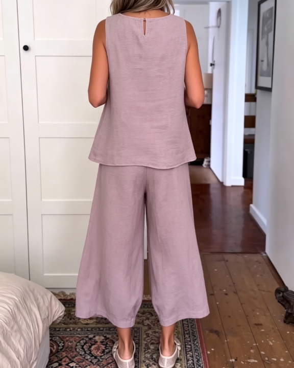 Women's spring and summer comfortable linen strappy top and pants set