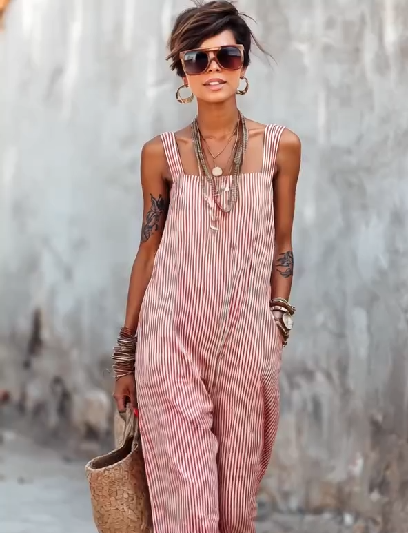✨New striped linen jumpsuit is here.🍂 Effortless boho charm, head-to-toe relaxed style.✔️Perfect for sunlit days & carefree moments.✔️