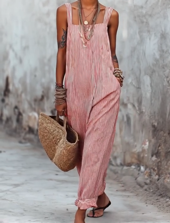 ✨New striped linen jumpsuit is here.🍂 Effortless boho charm, head-to-toe relaxed style.✔️Perfect for sunlit days & carefree moments.✔️