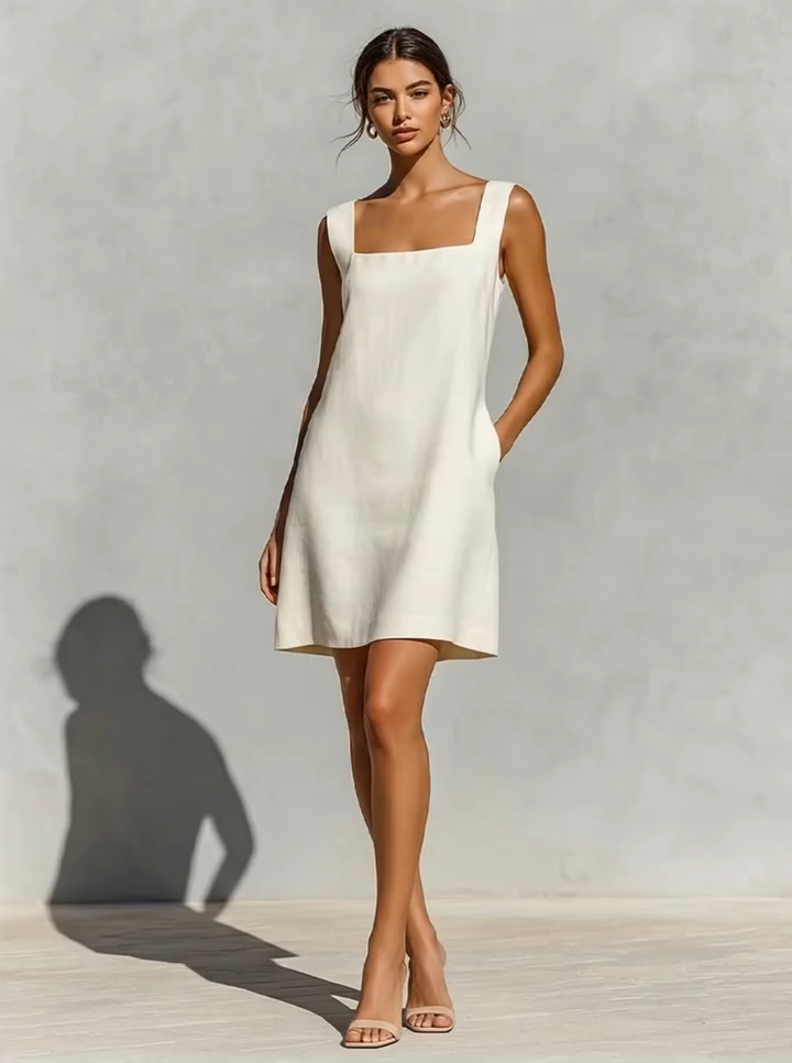 ✨New Square-Neck Linen Mini Dress Is Here.🍂 Timeless Elegance, Head-To-Toe Sophisticated Charm.✔️Perfect For Making Unforgettable Summer Memories.✔️