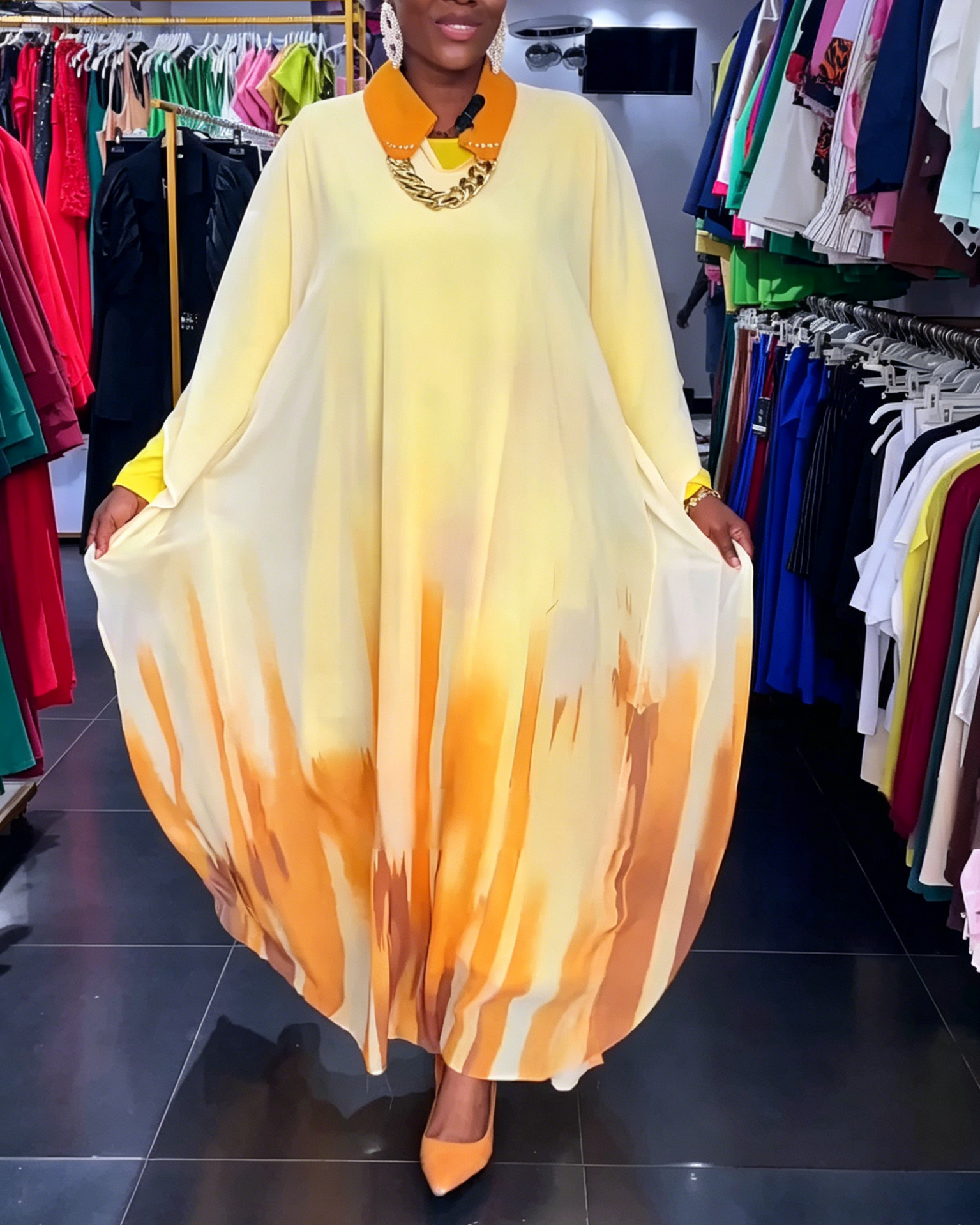 Yellow & Orange Ombre Loose Fit Maxi Dress