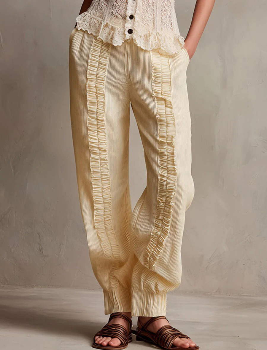 Corduroy Elastic Waist Ruffled Harem Pants