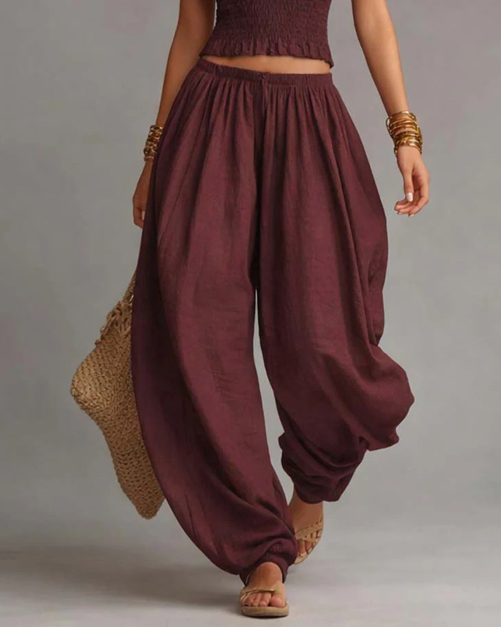 Cotton Linen Elastic Waist Boho Harem Pants