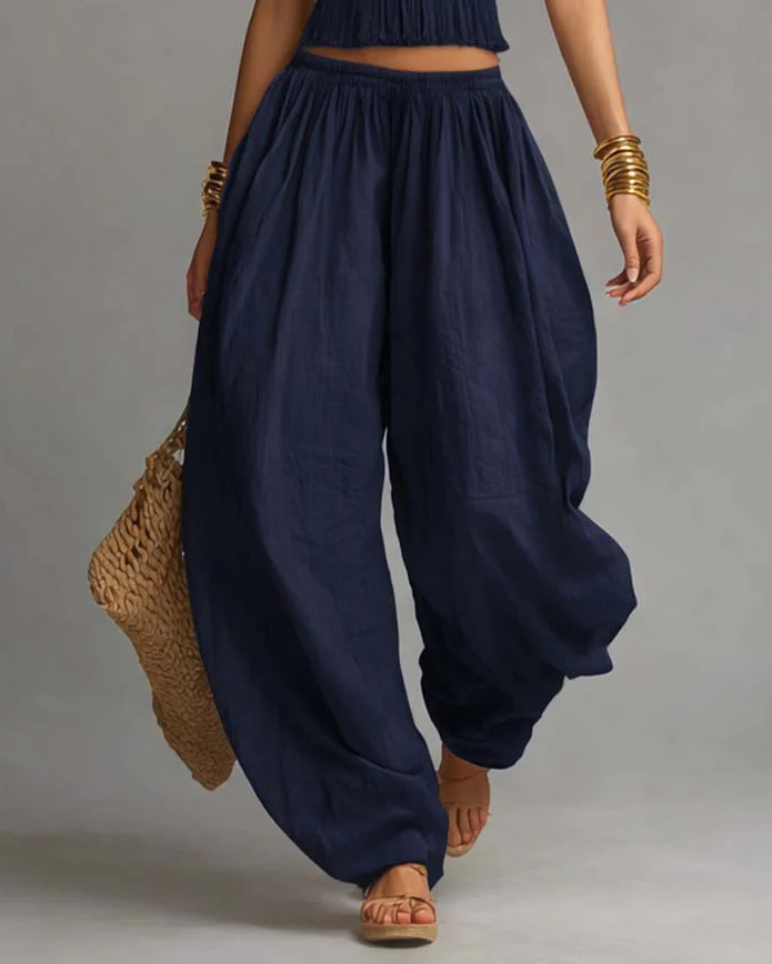 Cotton Linen Elastic Waist Boho Harem Pants