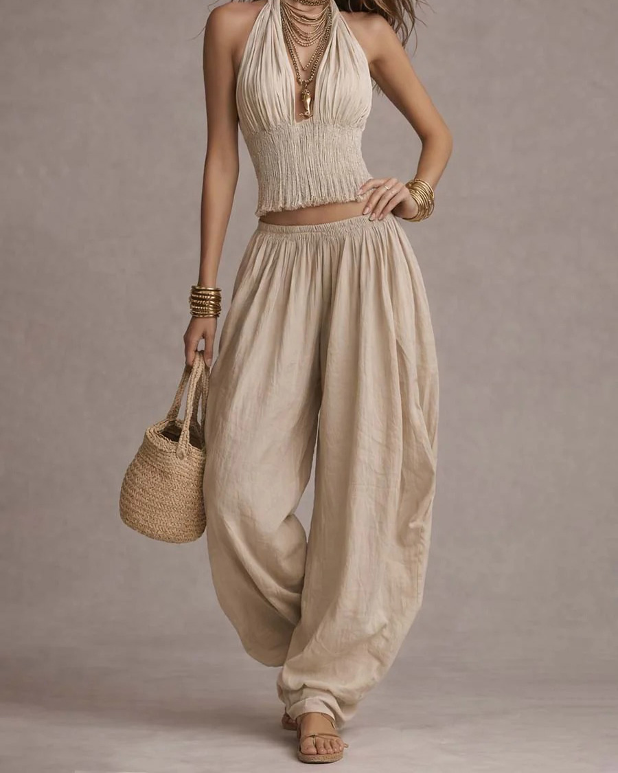 Cotton Linen Elastic Waist Boho Harem Pants
