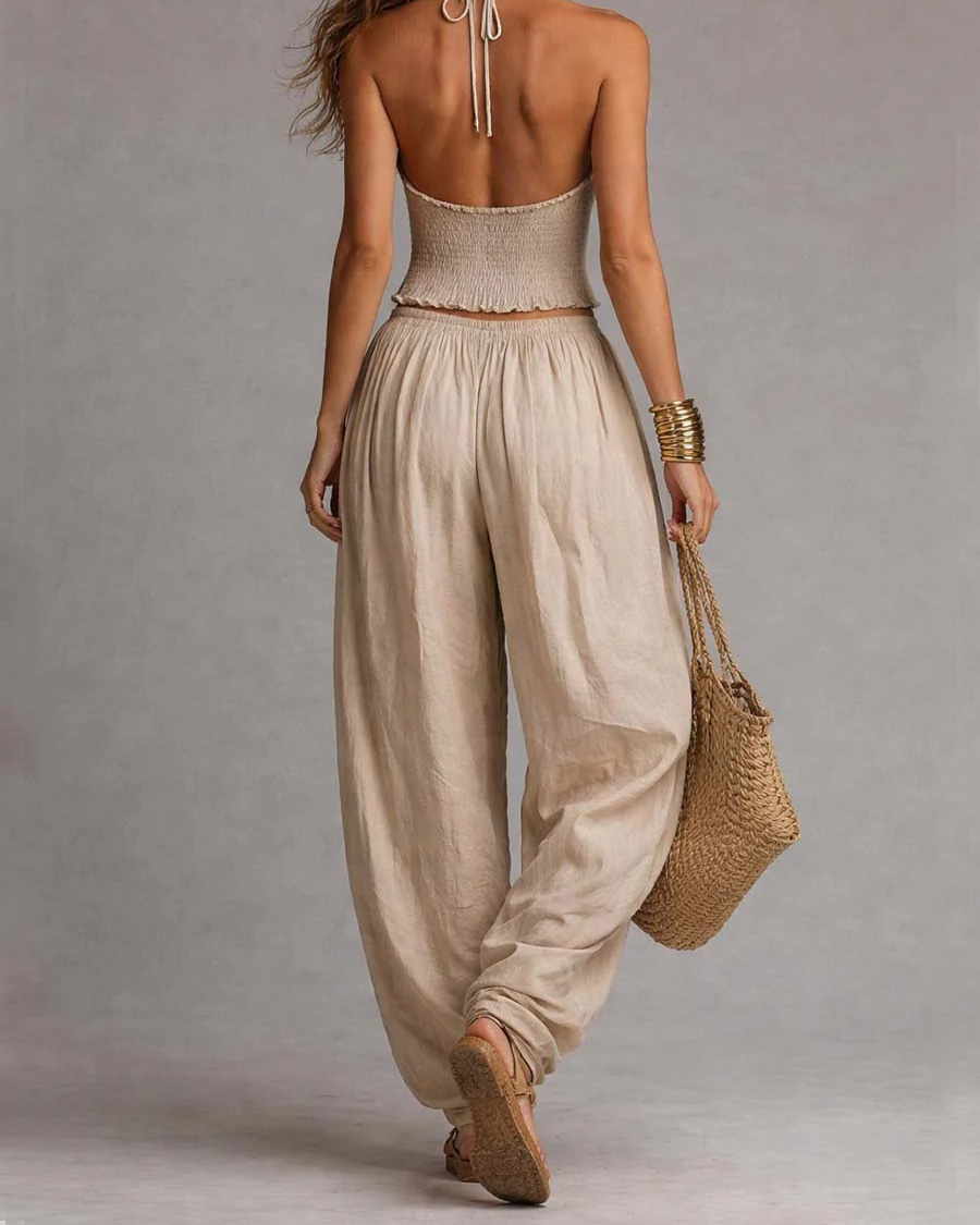 Cotton Linen Elastic Waist Boho Harem Pants