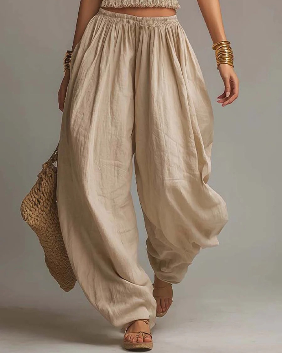 Cotton Linen Elastic Waist Boho Harem Pants