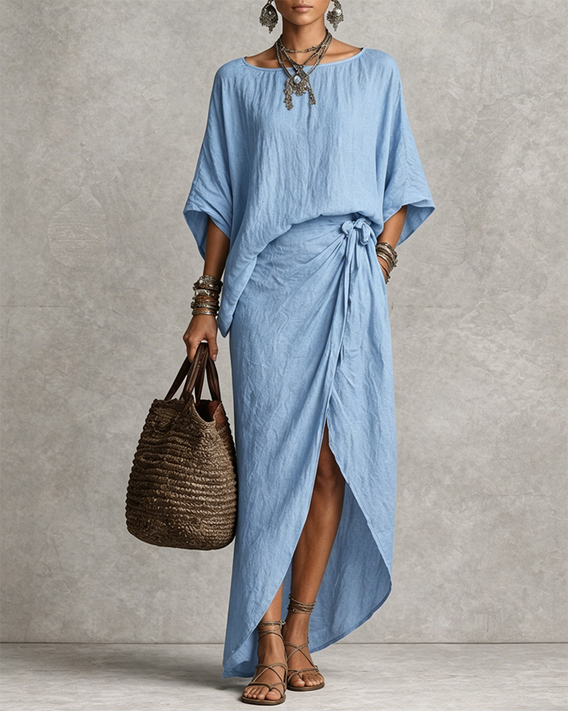Women's Spring/Summer Linen Comfort Top and Skirt Set