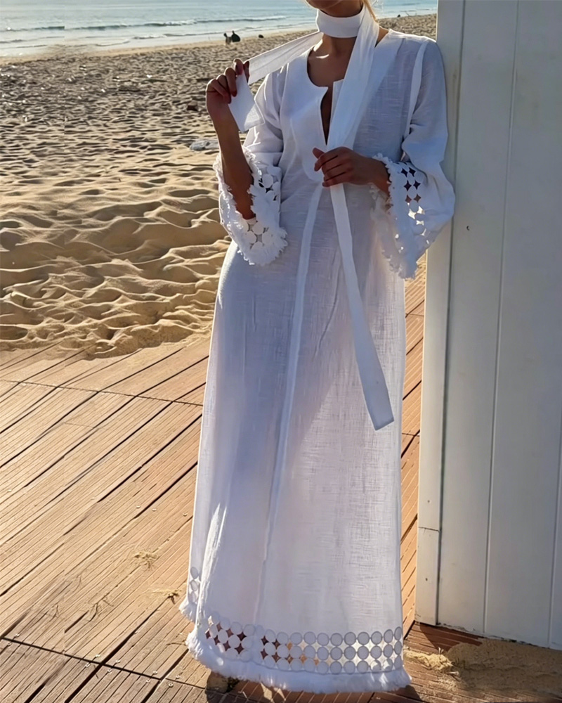 Women's Spring/Summer Comfortable Beach Linen Patchwork Lace Dress