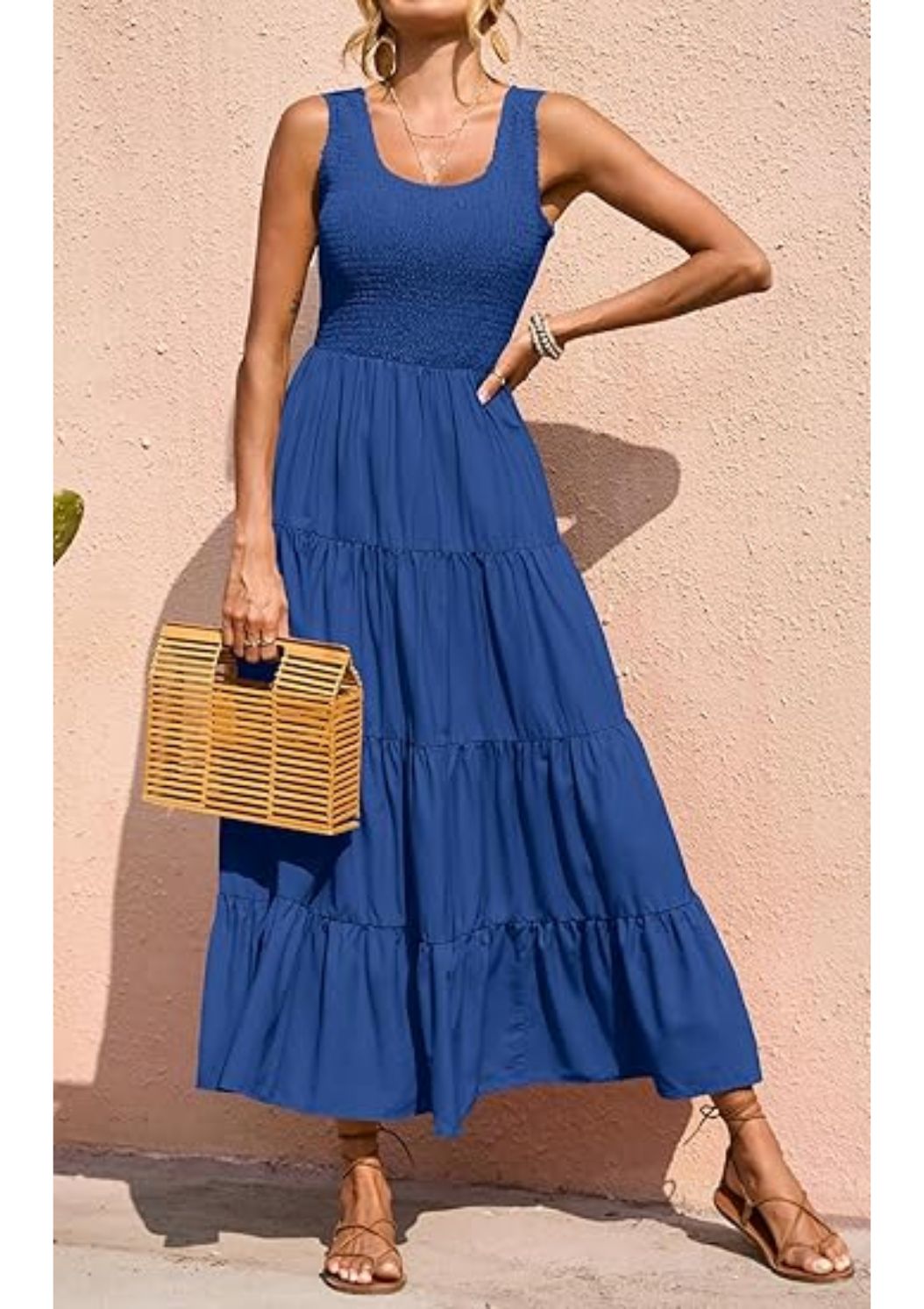 50%OFF🔥Women's Casual Loose Plain Maxi Sundress Smocked Tank Dress