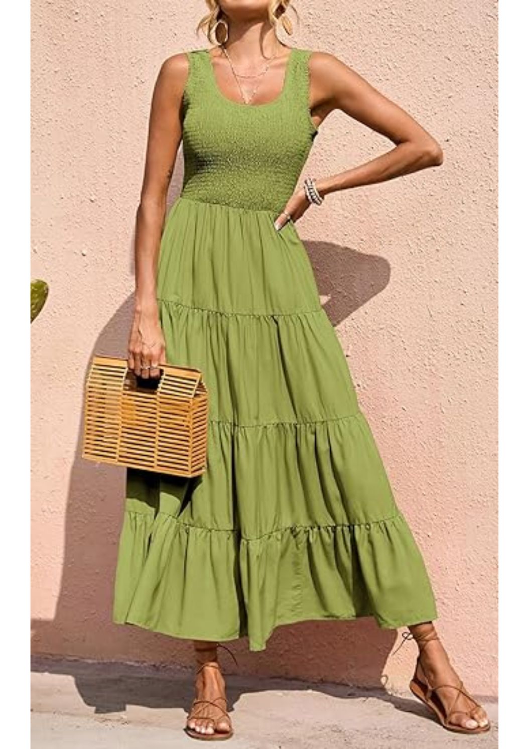 50%OFF🔥Women's Casual Loose Plain Maxi Sundress Smocked Tank Dress