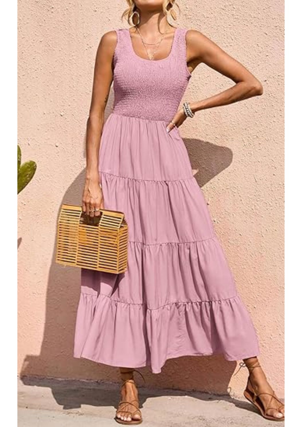 50%OFF🔥Women's Casual Loose Plain Maxi Sundress Smocked Tank Dress