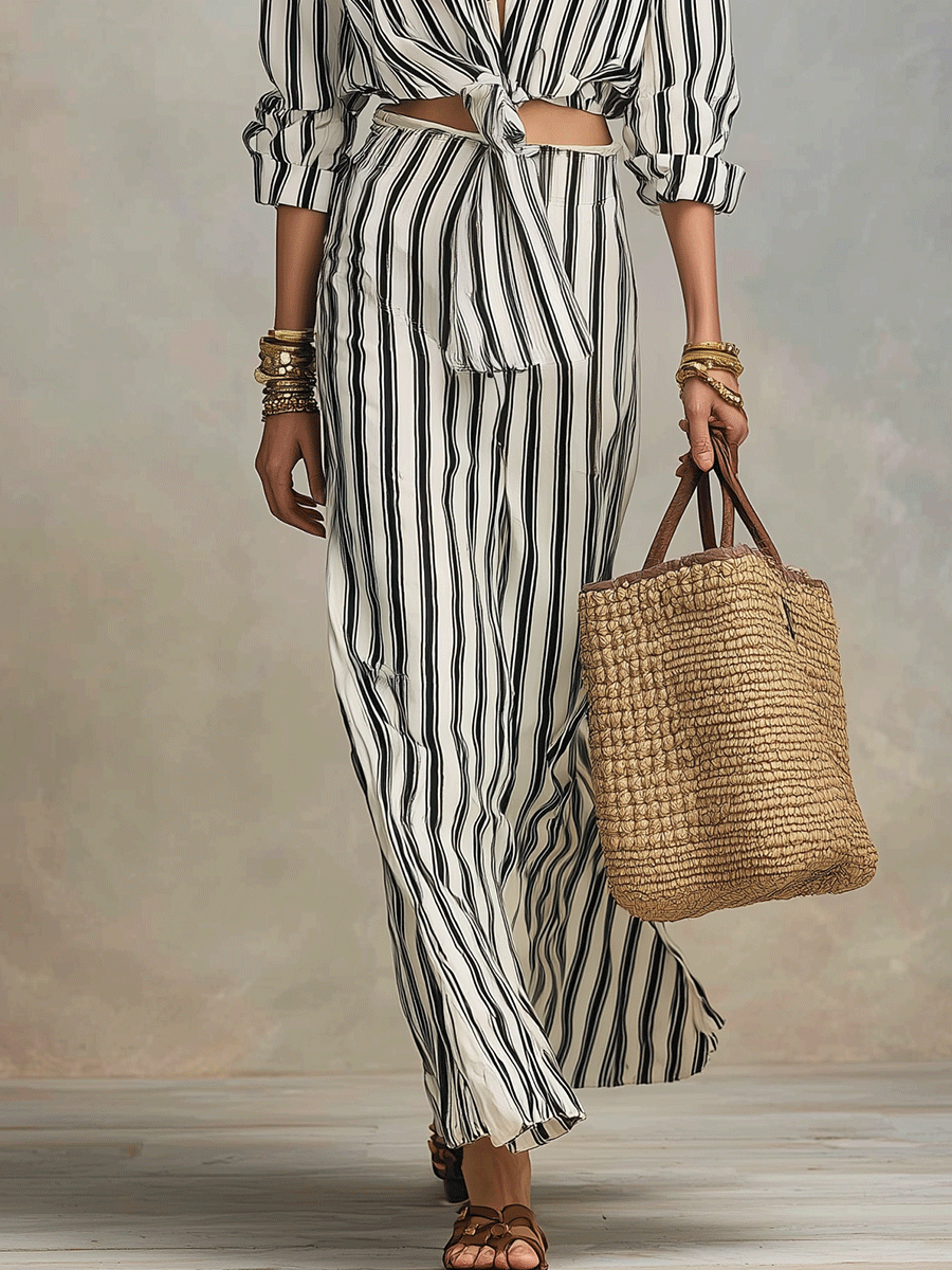 Effortless Boho Vertical Stripe Two-Piece Set