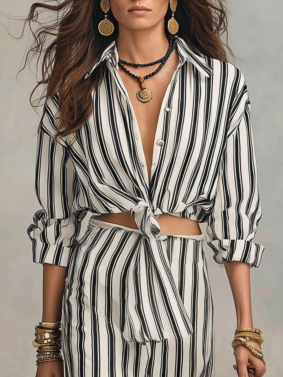 Effortless Boho Vertical Stripe Two-Piece Set