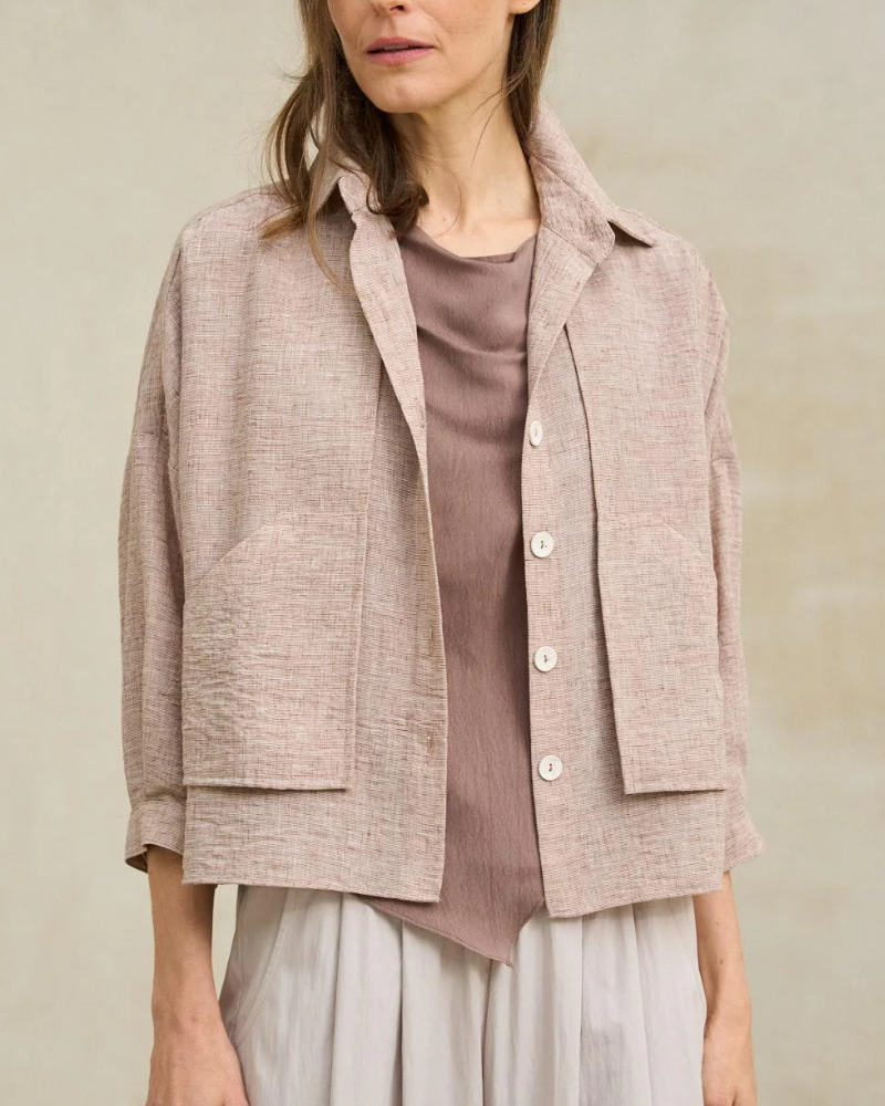 Women’s Linen Textured Jacket & Wide Leg Pants 2-Piece Set