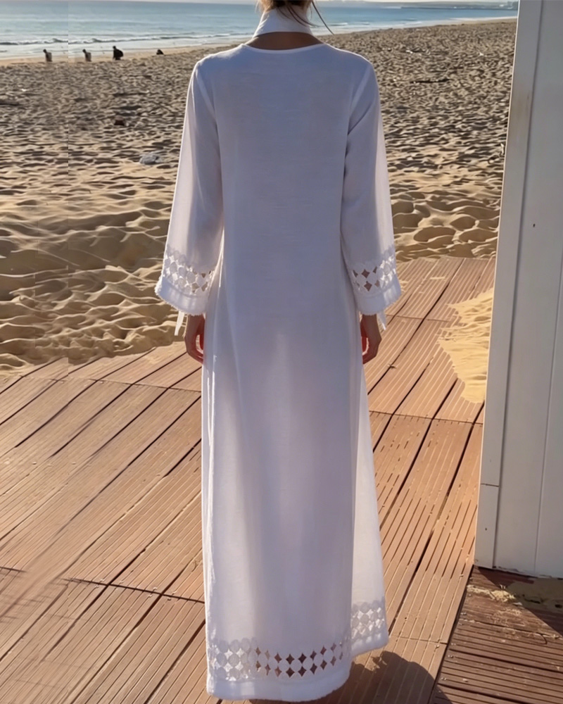 Women's Spring/Summer Comfortable Beach Linen Patchwork Lace Dress