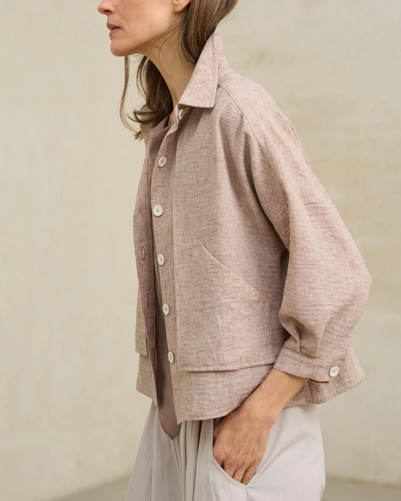 Women’s Linen Textured Jacket & Wide Leg Pants 2-Piece Set