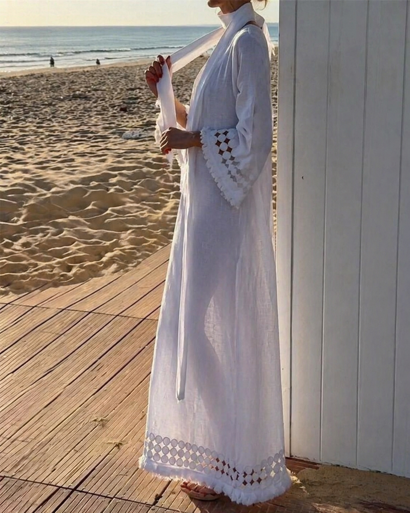 Women's Spring/Summer Comfortable Beach Linen Patchwork Lace Dress