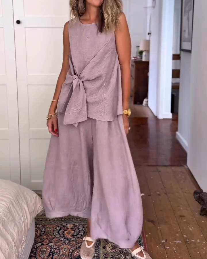 Women's spring and summer comfortable linen strappy top and pants set