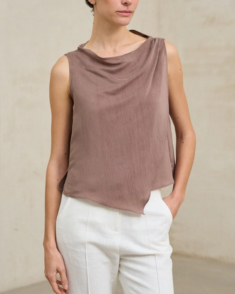 Women’s Sleeveless Draped Neck Top – Casual Chic Everyday Wear