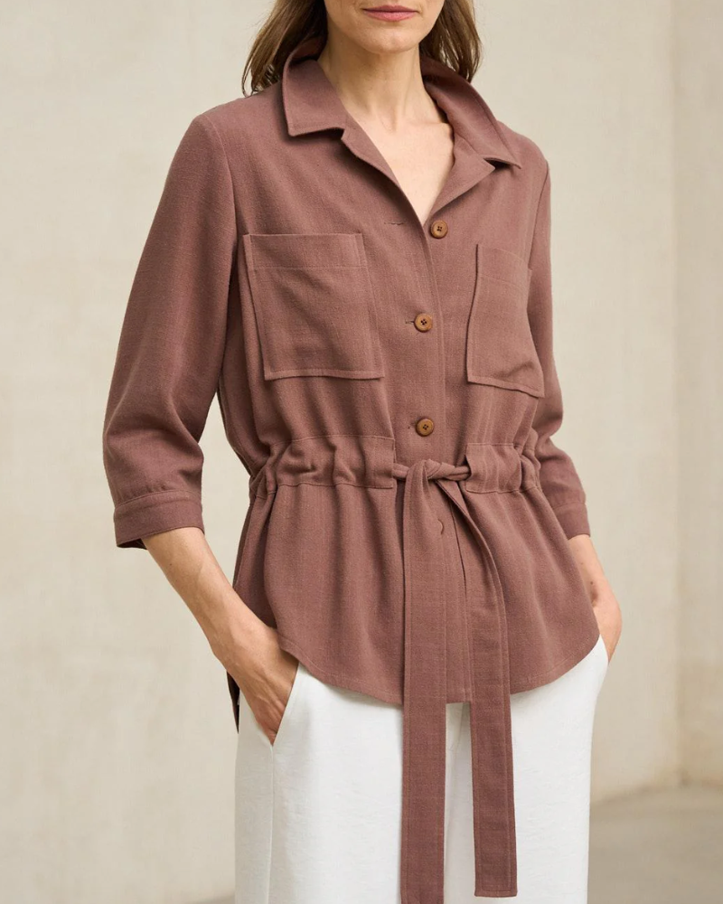 Women’s Casual Button Shirt With Drawstring Waist – Perfect For Everyday Wear