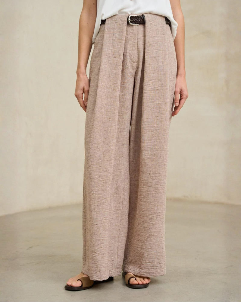 Women’s Linen Textured Jacket & Wide Leg Pants 2-Piece Set