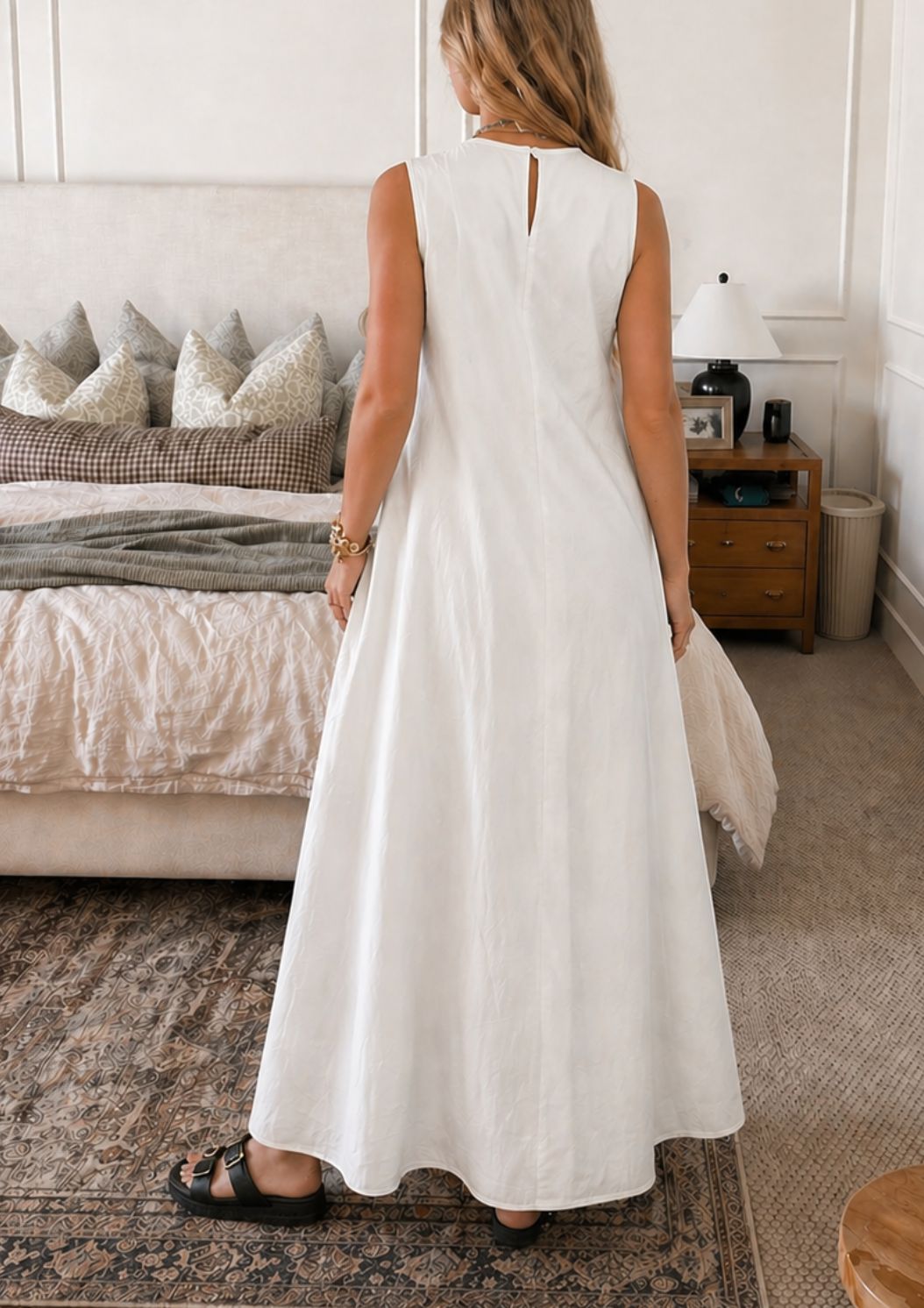 Women'S Casual Cotton Linen Sleeveless Ultra-Long Dress 🎁Present A Necklace