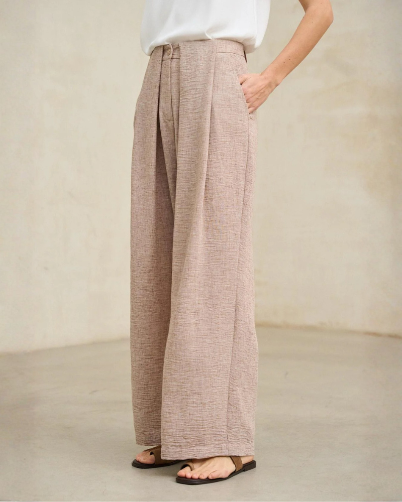Women’s Linen Textured Jacket & Wide Leg Pants 2-Piece Set