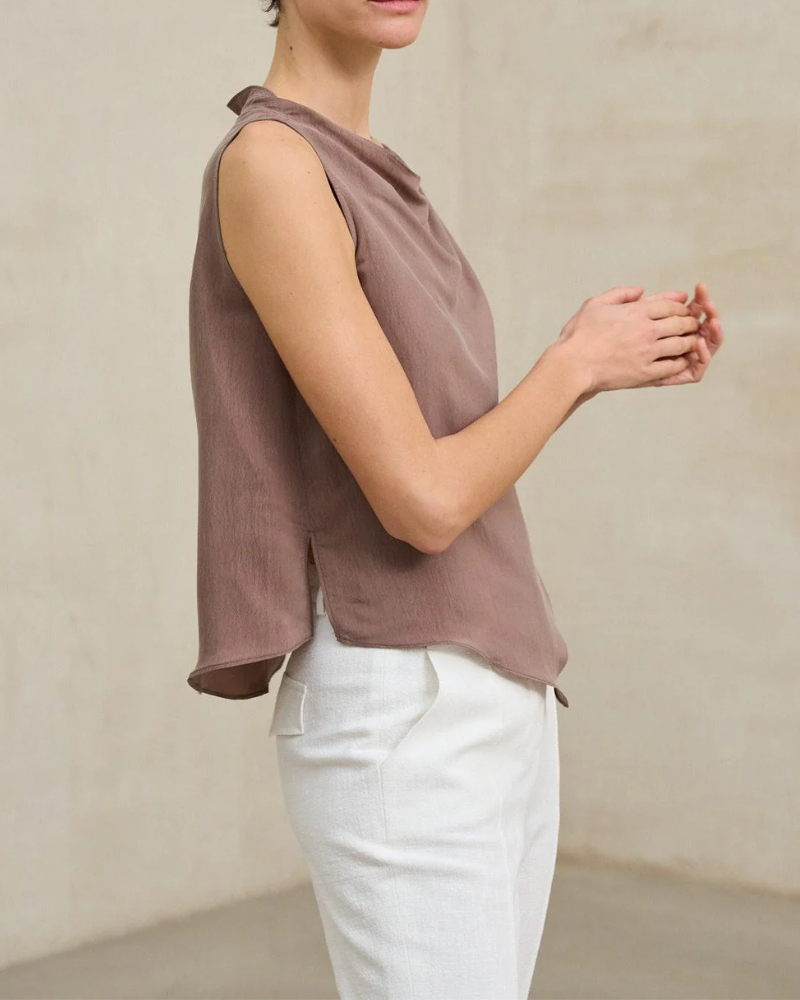 Women’s Sleeveless Draped Neck Top – Casual Chic Everyday Wear