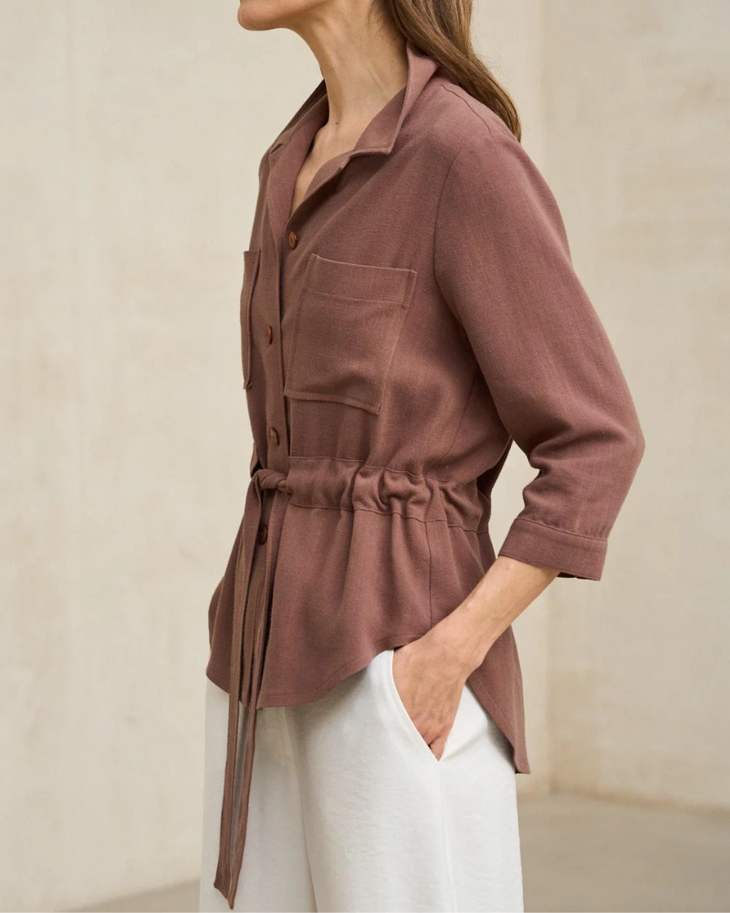 Women’s Casual Button Shirt With Drawstring Waist – Perfect For Everyday Wear