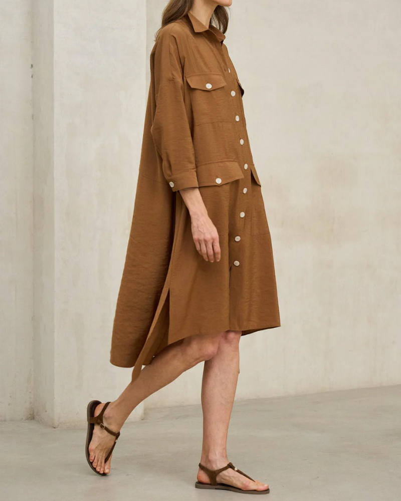 Women’s Button-Down Shirt Dress With Pockets High-Low Hem