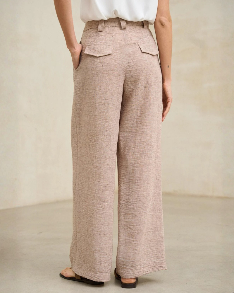 Women’s Linen Textured Jacket & Wide Leg Pants 2-Piece Set