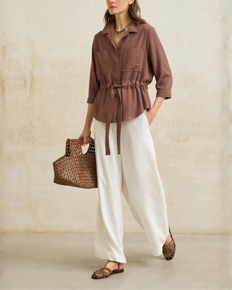 Women’s Casual Button Shirt With Drawstring Waist – Perfect For Everyday Wear
