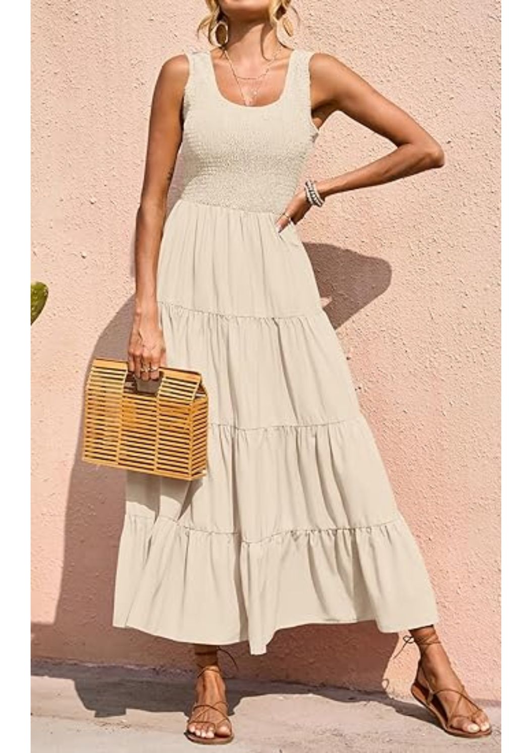 50%OFF🔥Women's Casual Loose Plain Maxi Sundress Smocked Tank Dress