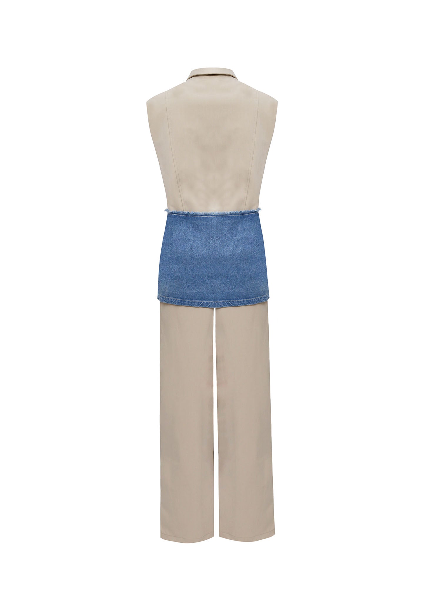 Conjunto Sastre de Chaleco y Pantalón con Contraste de Denim